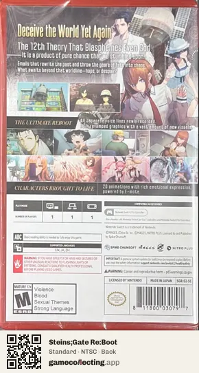 Steins;Gate Re:Boot Nintendo Switch 2, NTSC box back