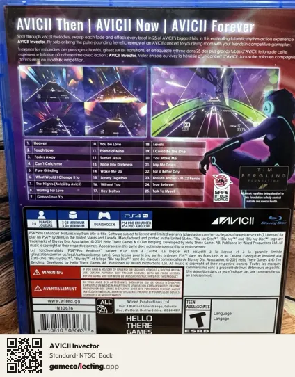AVICII Invector PlayStation 4, NTSC box back