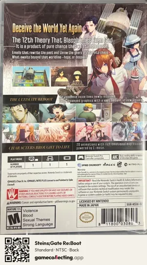 Steins;Gate Re:Boot Nintendo Switch, NTSC box back