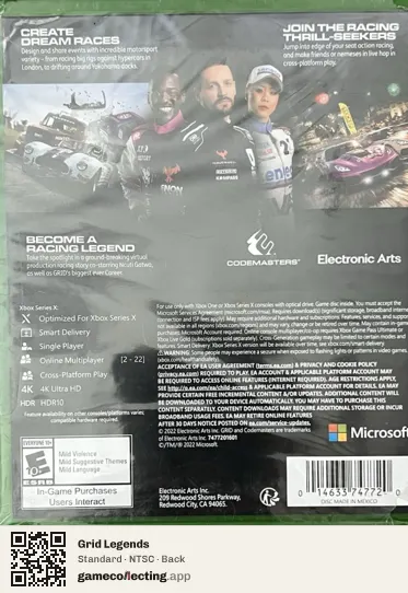 Grid Legends Xbox Series X, NTSC box back