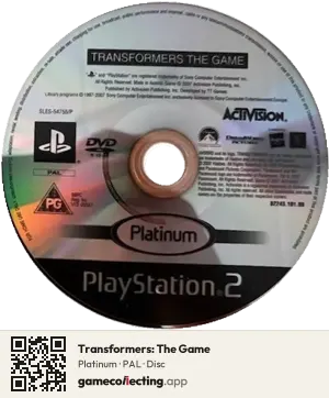 Transformers: The Game PlayStation 2, PAL disc