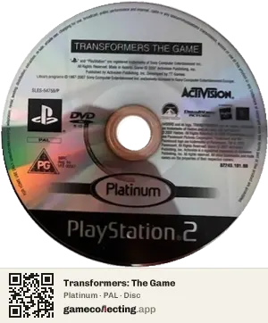 Transformers: The Game PlayStation 2, PAL disc