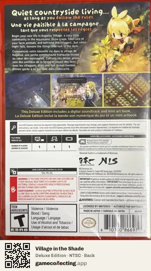 Village in the Shade Nintendo Switch 2, NTSC box back