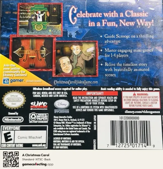 A Christmas Carol Nintendo DS, NTSC box back