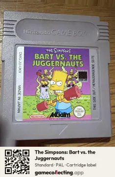 The Simpsons: Bart vs. the Juggernauts Game Boy, PAL cartridge label