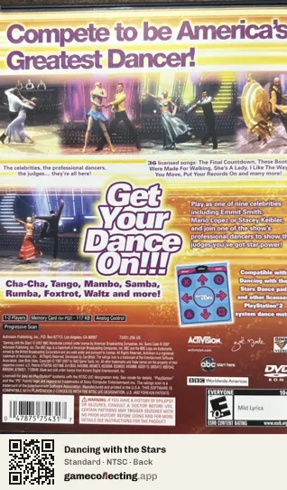 Dancing with the Stars PlayStation 2, NTSC box back