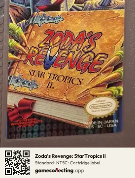 Zoda's Revenge: StarTropics II Nintendo Entertainment System, NTSC cartridge label