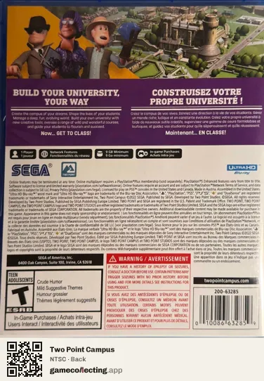 Two Point Campus PlayStation 5, NTSC box back