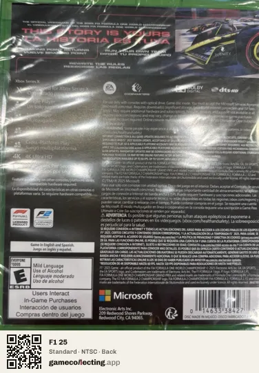F1 25 Xbox Series X, NTSC box back