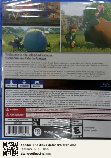 Yonder: The Cloud Catcher Chronicles PlayStation 4, NTSC box back