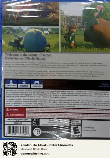 Yonder: The Cloud Catcher Chronicles PlayStation 4, NTSC box back