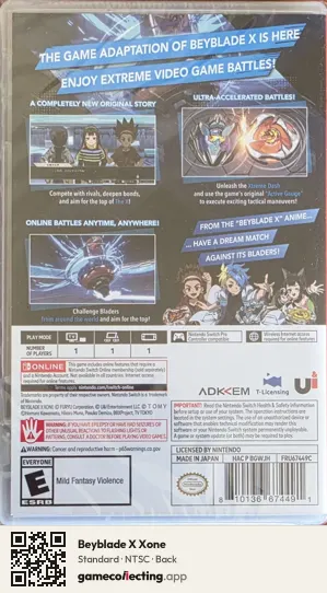 Beyblade X Xone Nintendo Switch, NTSC box back