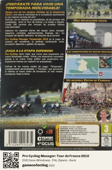 Pro Cycling Manager: Tour de France 2010 Computer, Spain box back