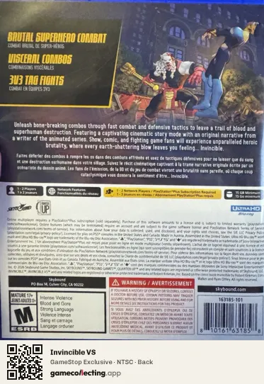 Invincible VS PlayStation 5, NTSC box back