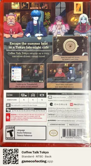 Coffee Talk Tokyo Nintendo Switch 2, NTSC box back