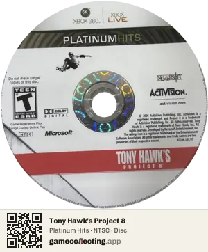 Tony Hawk's Project 8 Xbox 360, NTSC disc