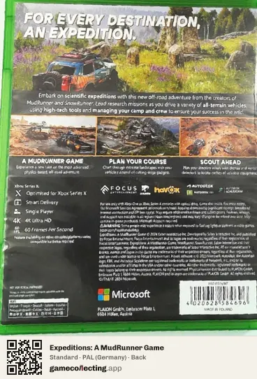 Expeditions: A MudRunner Game Xbox Series X, Germany box back