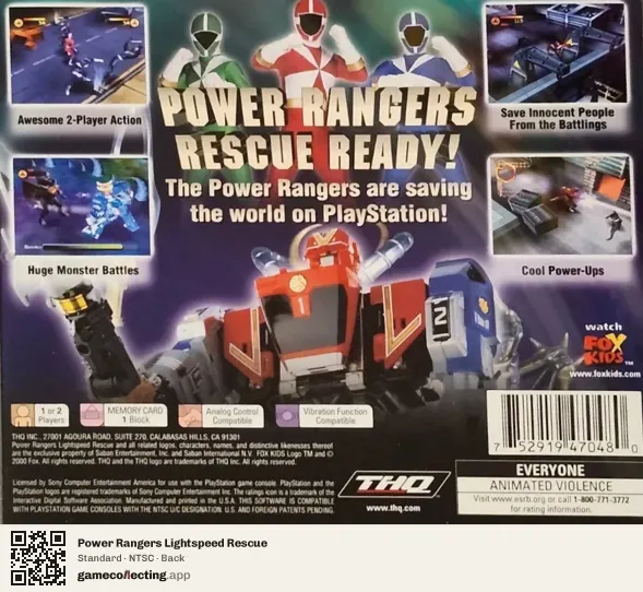 Power Rangers Lightspeed Rescue PlayStation, NTSC box back
