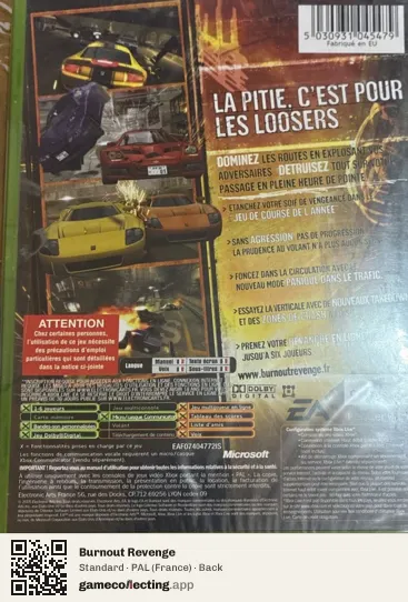 Burnout Revenge Xbox, France box back