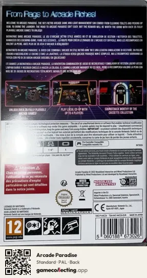 Arcade Paradise Nintendo Switch, PAL box back