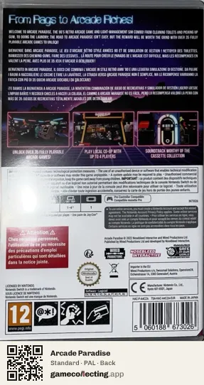 Arcade Paradise Nintendo Switch, PAL box back