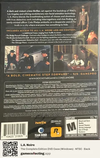 L.A. Noire Computer, NTSC box back