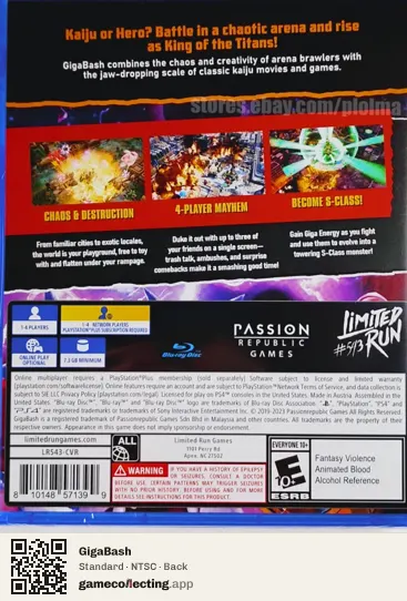 GigaBash PlayStation 4, NTSC box back
