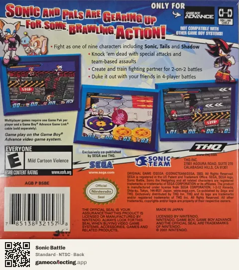 Sonic Battle Game Boy Advance, NTSC box back