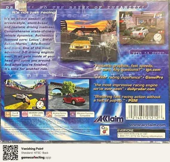 Vanishing Point PlayStation, NTSC box back