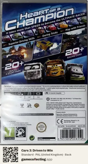 Cars 3: Driven to Win Nintendo Switch, United Kingdom box back