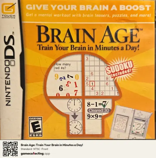 Brain Age: Train Your Brain in Minutes a Day! Nintendo DS, NTSC box front