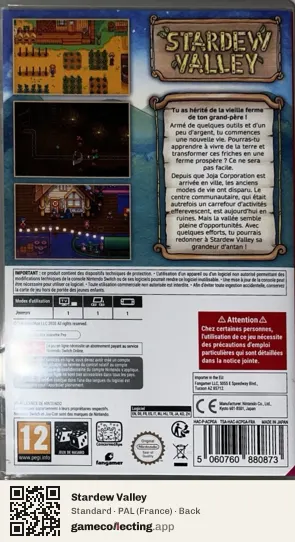 Stardew Valley Nintendo Switch, France box back