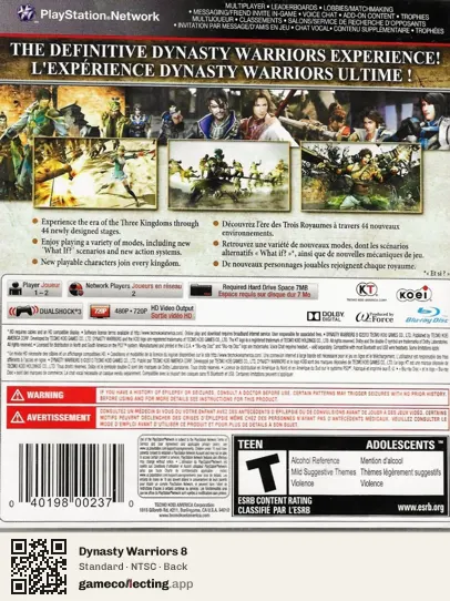 Dynasty Warriors 8 PlayStation 3, NTSC box back