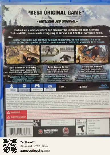 Troll and I PlayStation 4, NTSC box back