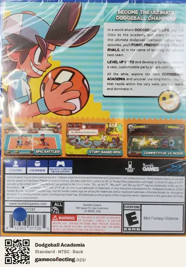 Dodgeball Academia PlayStation 4, NTSC box back