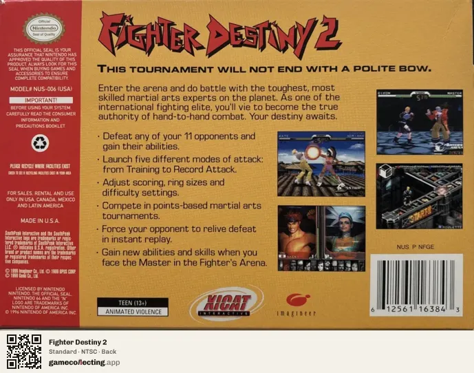 Fighter Destiny 2 Nintendo 64, NTSC box back