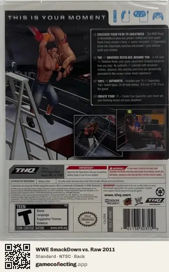 WWE SmackDown vs. Raw 2011 Nintendo Wii, NTSC box back