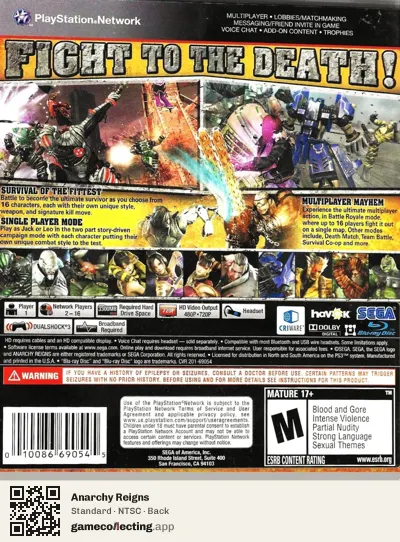 Anarchy Reigns PlayStation 3, NTSC box back