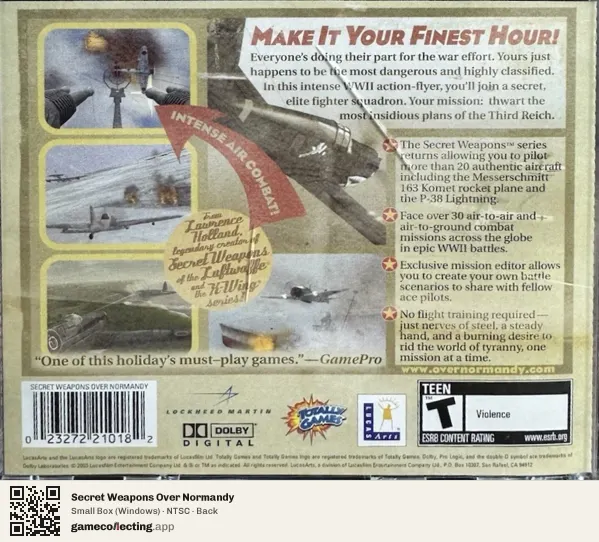 Secret Weapons Over Normandy Computer, NTSC box back