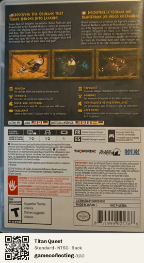 Titan Quest Nintendo Switch, NTSC box back