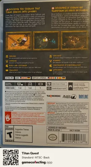 Titan Quest Nintendo Switch, NTSC box back