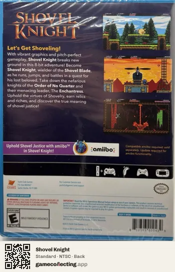 Shovel Knight Nintendo Wii U, NTSC box back