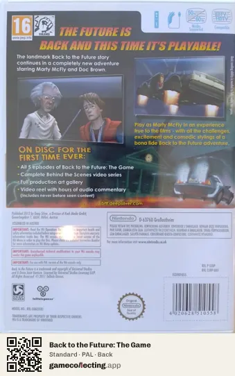 Back to the Future: The Game Nintendo Wii, PAL box back