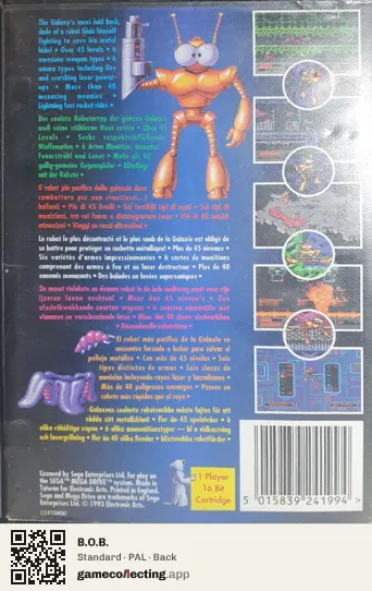 B.O.B. Sega Mega Drive / Genesis, PAL box back