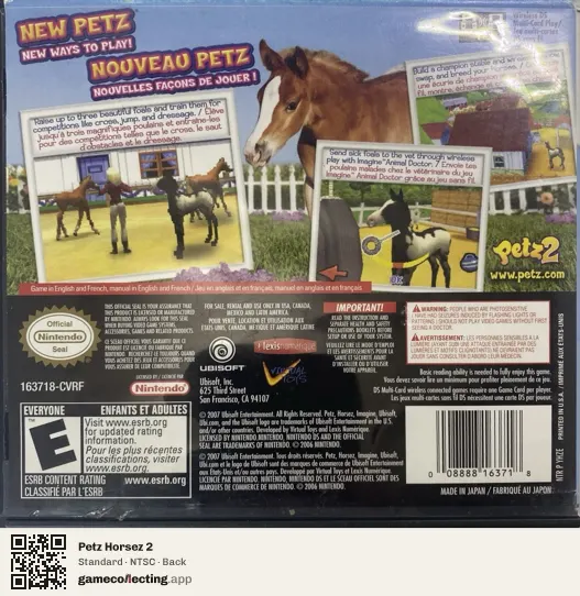 Petz Horsez 2 Nintendo DS, NTSC box back