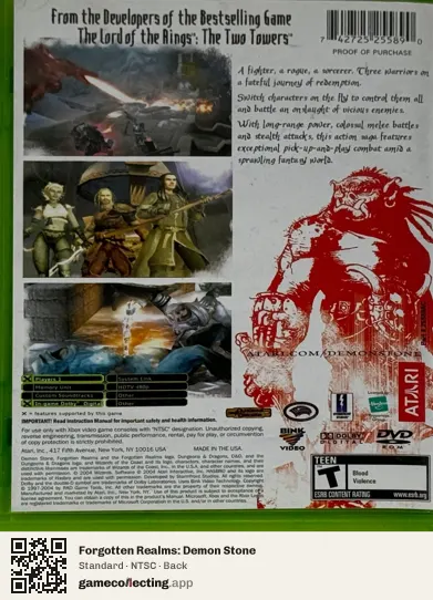 Forgotten Realms: Demon Stone Xbox, NTSC box back