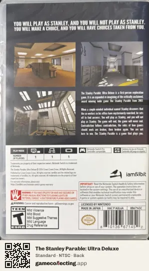 The Stanley Parable: Ultra Deluxe Nintendo Switch, NTSC box back