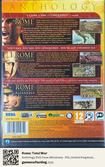 Rome: Total War Computer, United Kingdom box back