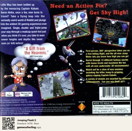 Jumping Flash! 2 PlayStation, NTSC box back
