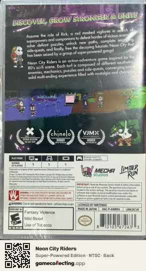 Neon City Riders Nintendo Switch, NTSC box back